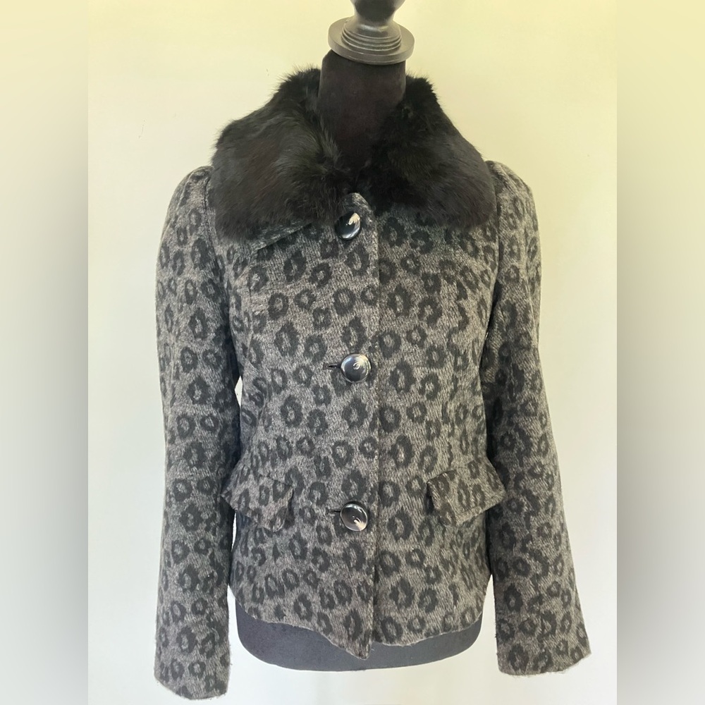 Jade Melody Tam Leopard Print Wool Blend Jacket Detachable Collar Women’s Small